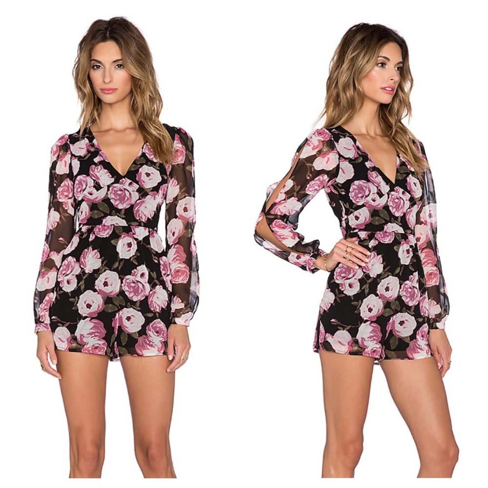 BCBGeneration Floral Slit-Sleeve Romper - …